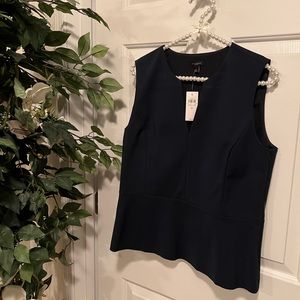 Ann Taylor Navy Lined Cap Sleeve Peplum Top